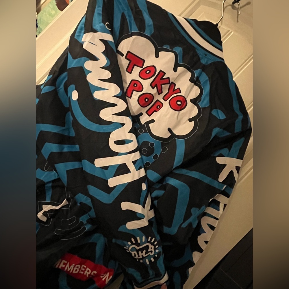 Members Only x Keith Haring Blue &  Black Patterned  Bomber Jacket sz-Large - Picture 12 of 12